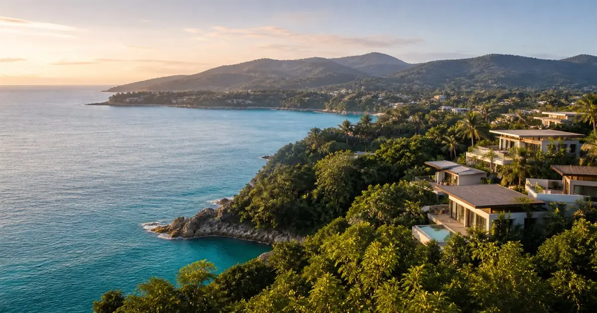 Phuket coastline with tropical greenery and contemporary villas